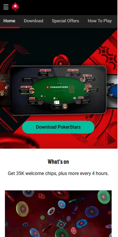 interface et application mobile POKERSTARS CASINO
